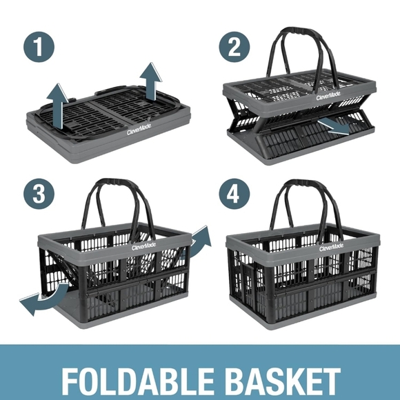 CleverMade Collapsible Shopping Basket, Neptune Blue, 2PK - 16L (4 Gal) Reusable - Picture 4 of 9